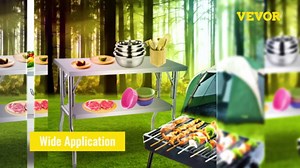 VEVOR Commercial Worktable Workstation 48 x 30 in. Double-Shelf Folding Table Stainless Steel Kitchen Utility Tables,Silver CFGZT30X48YC00001V0