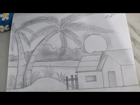 Beginners scenery drawing tutorial.✍🏻#drawing #sketch #scenery #share