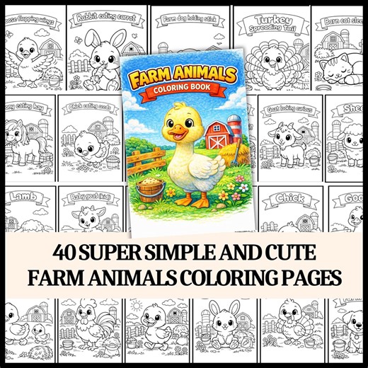 Farm Animals Coloring Book | Barn Creatures Pages | Printable Kids Sheets - Etsy