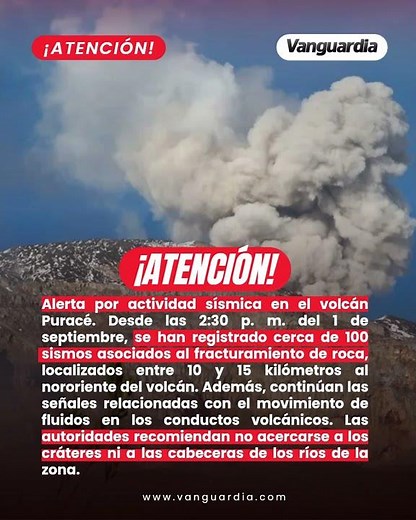 🌋🚨 Alert: Seismic activity at Puracé volcano.