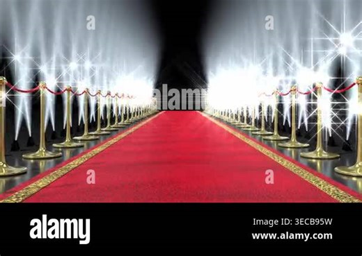 Red Carpet with Gold Stanchions, Moving Spotlights and Flashing Lights - 3d 4k animation (3840 x 2160 px Stock Video Footage - Alamy