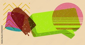 Risograph Ice Cream and speech bubble with geometric shapes animation. Moving object in trendy riso graph design video.