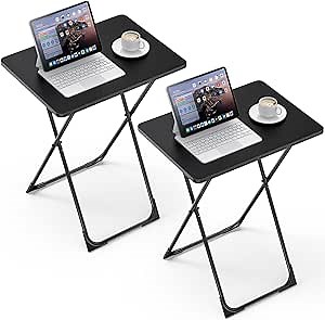 Kitsure TV Tray - Foldable TV Trays Set of 2 with Corner Stabilizers, Waterproof & Scratch-Resistant TV Dinner Tray Table for Living Room, Bedroom, Office, Picnic, 16.9"×13.0"×24.2", Black