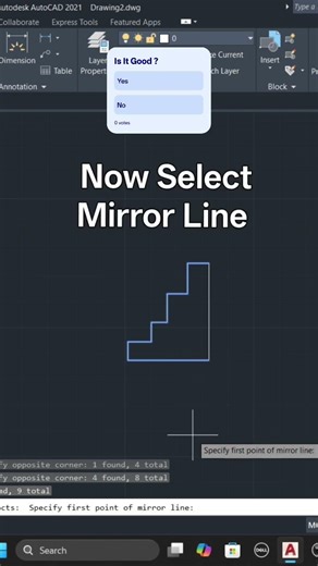 Mirror Command In Autocad 2d #autocad #design #shorts