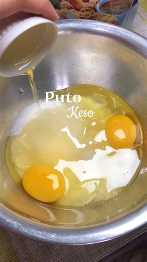 PUTO KESO 1 cup white sugar 2 whole eggs 1/4 cup Cookiing oil 1 1/2 cup water or milk 2 cups All purpose flour 1 1/2 tablespoons Baking powder 1/2 cup powdered milk 1/2 teaspoon salt Cheese for toppings Steam for 12 minutes medium fire __________________ #sapayagnikerara #lutongbahay #followers #putocheese #easyrecipes #highlight #countryside #cooking #pinoyfood | Kerara The Explorer