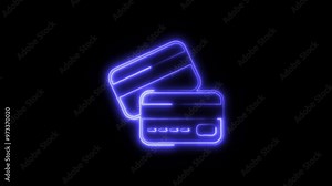 Credit Card Icon in Video HD Neon Animation – Payment and Transaction Symbol with Dynamic Glow on Black Background