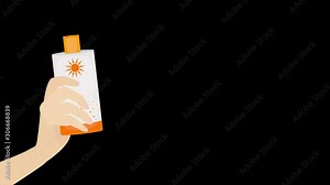 UV SPF skin protection cartoon animation with sunblock screen in hand