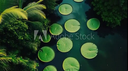 Giant Amazon Lily Pads Floating on a Tranquil River