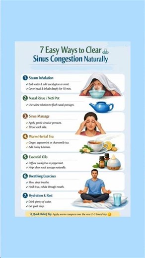 7 Easy Ways to Clear Sinus Congestion Naturally 🤧🌿#SinusRelief #SinusCongestion