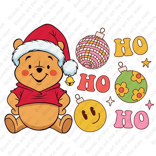 Winnie the Pooh Christmas Clipart, Winnie the Pooh Png, Christmas Design, Transparent Design - Etsy