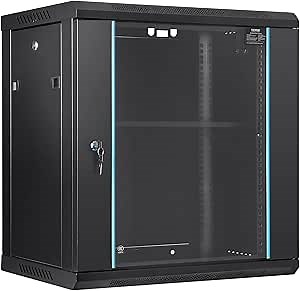 VEVOR 12U Wall Mount Network Server Cabinet, 15.5'' Deep, Server Rack Cabinet Enclosure, 200 lbs Max. Ground-Mounted Load Capacity, with Locking Glass Door Side Panels, for IT Equipment, A/V Devices