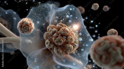 Medical animation illustrating the lifecycle stage of larval cysts causing cysticercosis in brain and muscle regions.