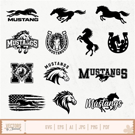 Mustang Horse SVG Bundle, Mustangs Mascot Svg, Mustang SVG, Mustang Horse Head Svg, Running Mustang, Wild Mustang Svg, Mustang Silhouette - Etsy