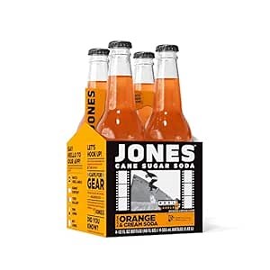 Four(4) Bottles - Jones Soda Co. Orange Cream Soda Flavor | 100% Cane Sugar Soda | Craft Soda Pop | Soda Soft Drinks | Glass Bottle Soda