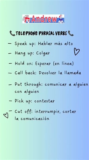 🇬🇧📞📚 Compartimos unos interesantes y útiles Phrasal verbs relacionados con las llamadas telefónicas. Recuerda hacer una captura de pantalla (screenshot) 📸 para recordar este vocabulario en el futuro y poder estudiarlo de una forma más fácil y sencilla 👌🏽✨ #andrewenglishschool #academiadeingles #learnenglish #algeciras #aprendeingles | Andrew Idiomas