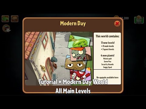 PvZ2 Collided - Tutorial + Modern Day World, All Main Levels - Gameplay