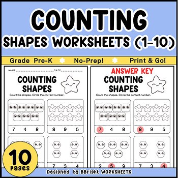 Counting Shapes Worksheets 1–10 | Pre-K Math | No-Prep | Print & Go