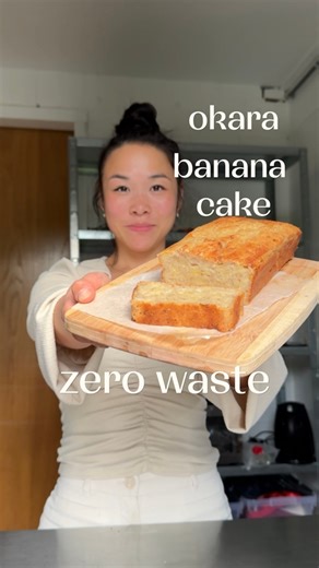 Chewy and moist zero waste okara banana cake 🍌🌱 I got lots of requests for okara recipes so here is my chewy, moist, banana okara cake — made with overripe bananas and okara, the leftover pulp from making soy milk. Okara is full of fiber and protein, and it gives this cake a subtle nutty flavor and amazing texture. 📌 Save this one! Perfect if you’ve just made homemade soy milk and don’t want to waste the okara. Recipe for 1 loaf (23×13 cm / 9×5”) Preheat your oven to 175°C (350°F) and line a 
