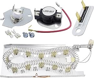 BlueStars WP3387747 3387747 Dryer Heating Element & 279816 Thermostat cut-off Kit & 3392519 Thermal Fuse Complete Dryer Repair Kit - Compatible with Whirlpool Kenmore Dryers - Replace PS11741416