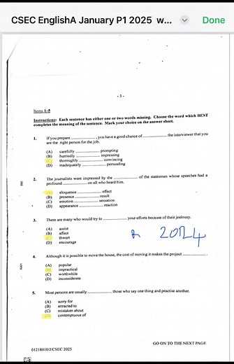 CSEC English A Paper 01 Solutions - January 2025