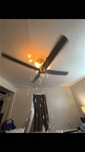 Ceiling fan catches on fire falls on the bed part four ￼