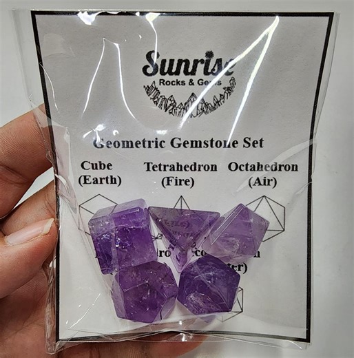 Amethyst Geometric Shape Set | Set of 5 Piece Amethyst Sacred Geometry | Cube, Tetrahedron, Octahedron, Dodecahedron, Icosahedron - Etsy