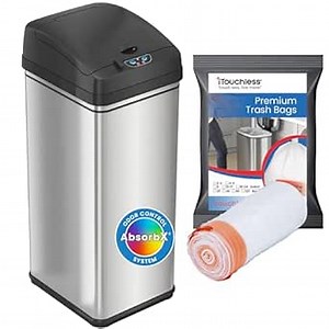 iTouchless 13 Gallon Automatic Trash Can with 10 Trash Bags, Stainless Steel, Big Lid Opening Touchless Sensor Kitchen Garbage Bin