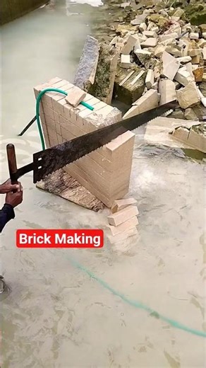 Brick Making _ Splitting Limestone Using a Manual Saw #brickmaking