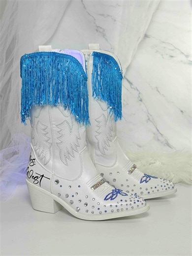 Blue Bedazzled Bridal Cowboy Boots: Personalized Wedding Cowgirl Boots - Etsy