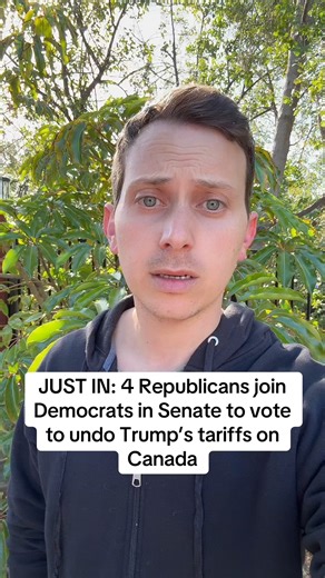 628K views · 37K reactions | JUST IN: In a 51-48 vote, the U.S. Senate has voted on a joint resolution to undo Donald Trump's tariffs and national emergency declaration levied against Canada. Four Republicans joined the Democrats to pass the resolution. The resolution is unlikely to be brought up on the House Floor by Speaker Mike Johnson. | MeidasTouch | Facebook
