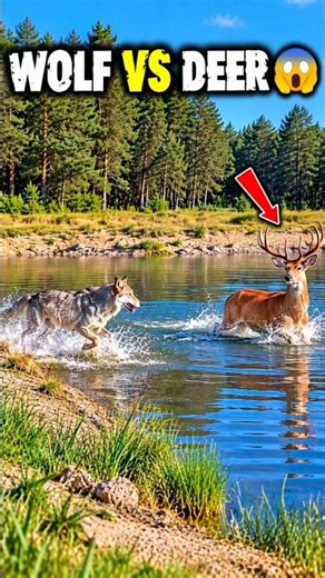 Wolf Chases Deer Into Water… But Can’t Swim! 😱🦌🐺 #wildlife