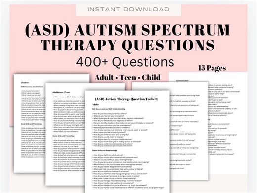 Autism Spectrum Therapy Questions Toolkit for Adults, Teens, Children (PDF Download) - Etsy