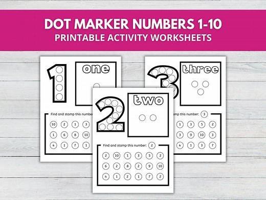 Dot Marker Numbers 1-10, Dab Markers Preschool Math Printable, Number Recognition, Counting Worksheets, Math Activities, Dot the Numbers - Etsy