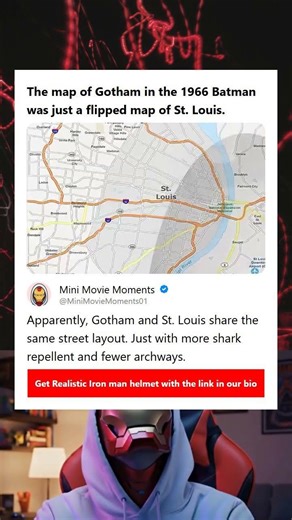 The map of Gotham in the 1966 Batman was just a flipped map of St Louis