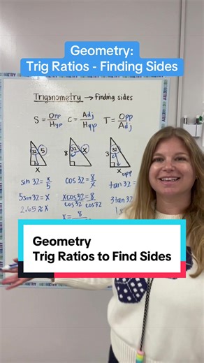 Geometry: Trigonometry to find sides of a triangle SOHCAHTOA #geometry #trigonometry #trig #learnontiktok #math