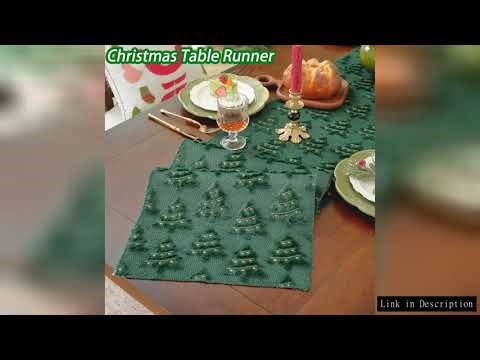 Christmas Long Table Runner Plush Embroidered Green Table Runners Christmas Table Decorations Cover