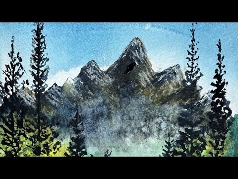 Watercolor Mountain Landscape Painting Tutorial | Easy Forest & Pine Trees