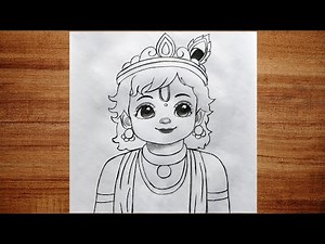 Krishna Cute Baby Krishna Drawing Step by Step | Easy Bal Krishna Drawing for Beginners