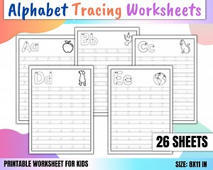 Alphabet Letters Printable Worksheets A to Z Letter Sounds Learn to Write Preschool Kindergarten Homeschool Learn at Home instant download