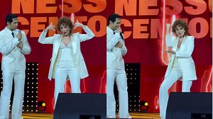 Verona al concerto "Una Nessuna Centomila" Fiorella Mannoia fa il balletto di "Tuta gold" con Mahmood