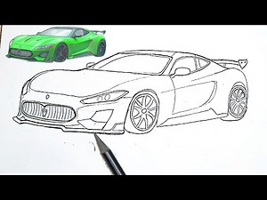 Maserati Car Drawing || Maserati GranTurismo Car Sketching 🔥🔥💚