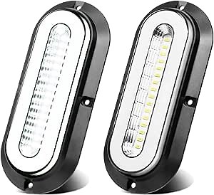 2pcs 6" inch Oval White 52 LEDs Trailer Lights w/Flange Surface Mount Halo LED Reverse Back up Tail Light【Patented】 Sealed Submersible IP67 for Boat Truck/RV/Van, DC 12V