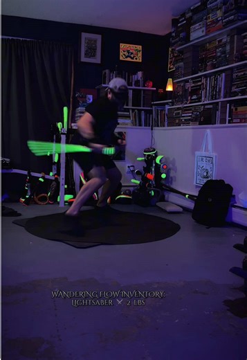 Lightsaber • 2 lbs. | Blacklight Neon Fitness Flow | Master a movement before adding any speed or weight. Progress slowly, cautiously, comfortably, & safely. | All heavy/fast things are covered in pool noodle & duct tape because AVOID INJURY is my 2nd principle of Fitness (1st principle is ONLY DO FUN THINGS… or at least things that don’t suck!)| Wandering Flow Fitness Journey - Movement is Medicine - Imagination is Everything #Lightsaberspinning #FlowArts #FitAfter40 #FunctionalTraining #Functi