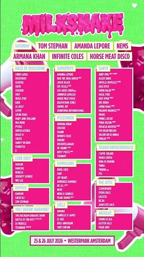 MILKSHAKE FESTIVAL 2026: FULL LINE-UP - SUNDAY