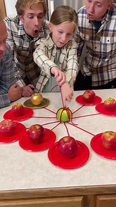 "Apple Roulette -- No strings attached 🍎 Part 1 Dad, kids, and family play funny fall apple roulette game for prizes. The golden apple has a super special prize. (for entertainment purposes only) 🎬 This video was produced by Network Media and Benson Bros | Your Turn Games