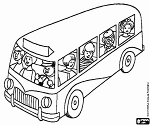 Urban bus with passengers coloring page printable game