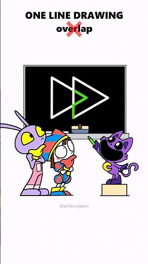 PONMI & JAX & CATNAP One Line Drawing Challenge! Do not overlap the lines😱Who can do it? #shorts