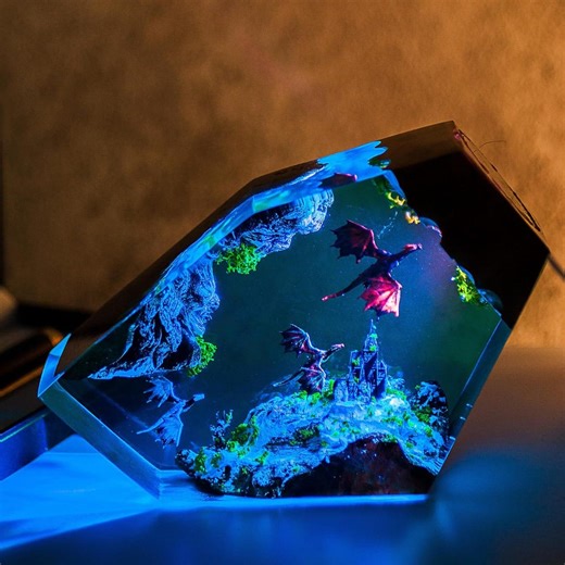 Handmade Ice Dragon Resin Night Light, Handmade Dragon Art Lamp, 3D Fantasy LED Table Light, Mythical Dragon Decor, Dragon Customized Gift - Etsy
