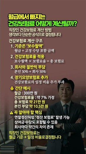 직장인 건강보험료 계산법 완전 정리. 월급에서 얼마나 빠질까? #건강보험료 #직장인 #월급 #실수령액 #보험료계산 #급여 #재테크 #생활정보 #노후준비 #금융상식 #세금 #건강보험