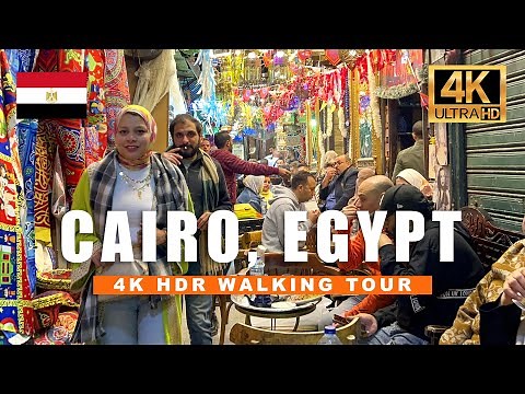 Cairo, Egypt Walking Tour - Khan el-Khalili Night Market | 4K HDR 60fps